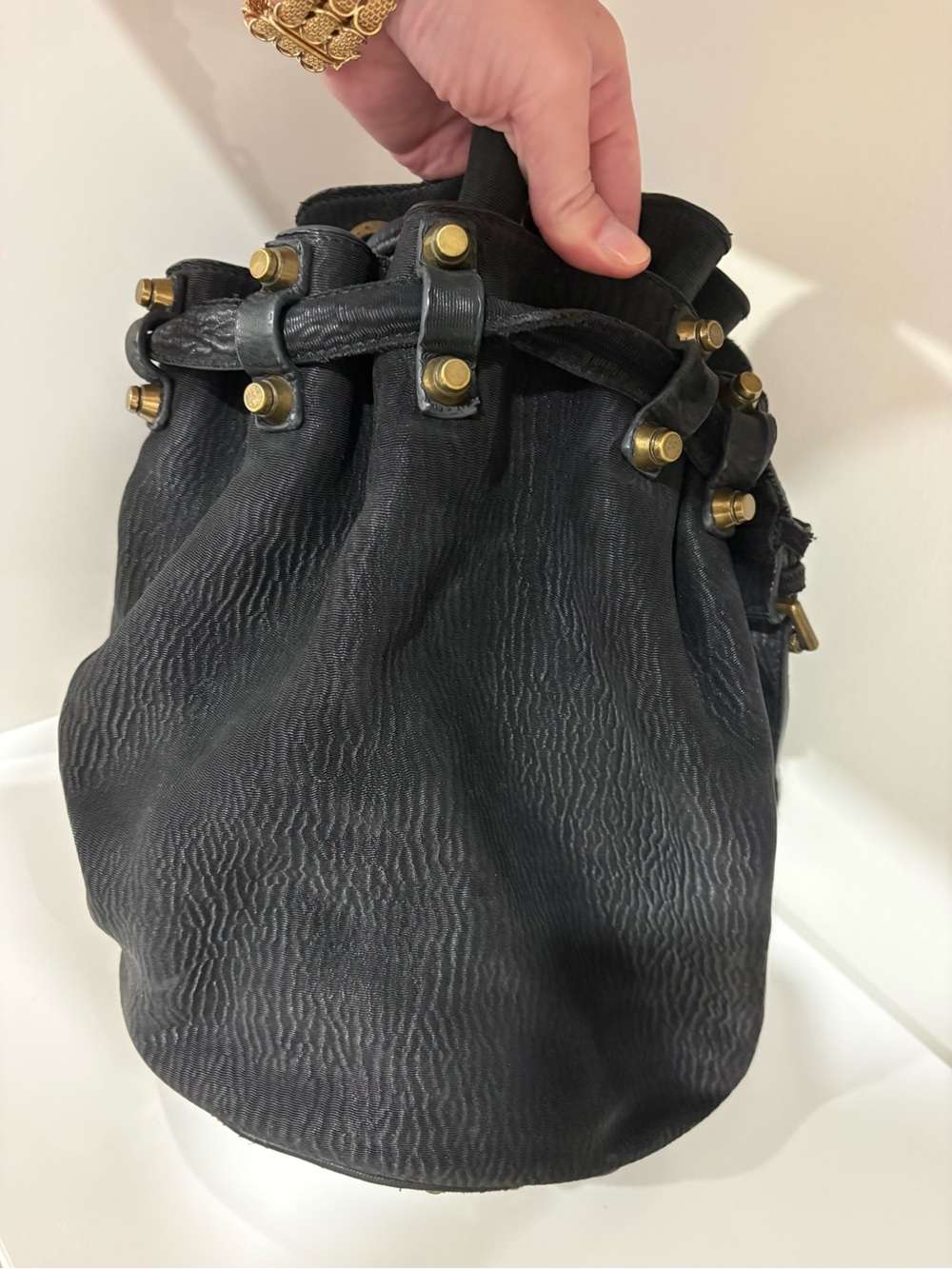 Alexander Wang Diego Black Bucket Bag with Brass Studs